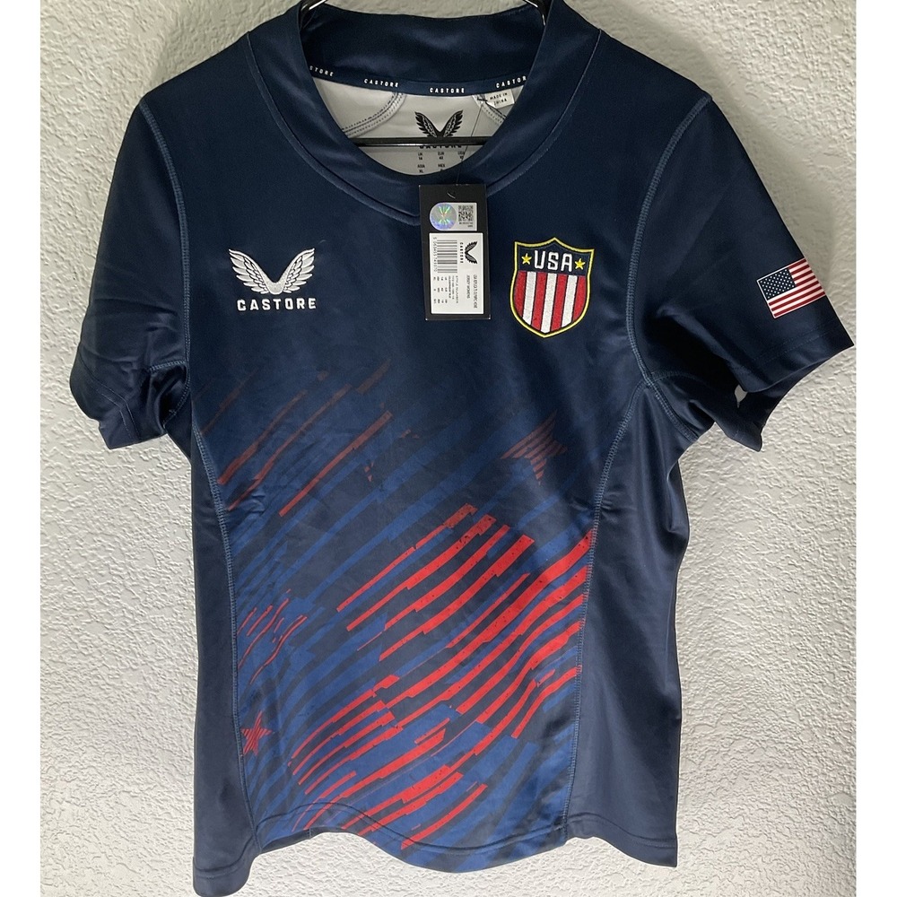 Castore NWT Size 10 USA  Rugby 2024 Olympic 7's Jersey USA Rugby Crest